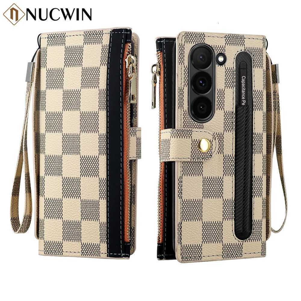 Leather Card Wallet With S Pen Slot Case For Galaxy Z Fold 6 5 4 3 2 ZFold6 Fold Multifunctional Zipper Protection Cover Z250819