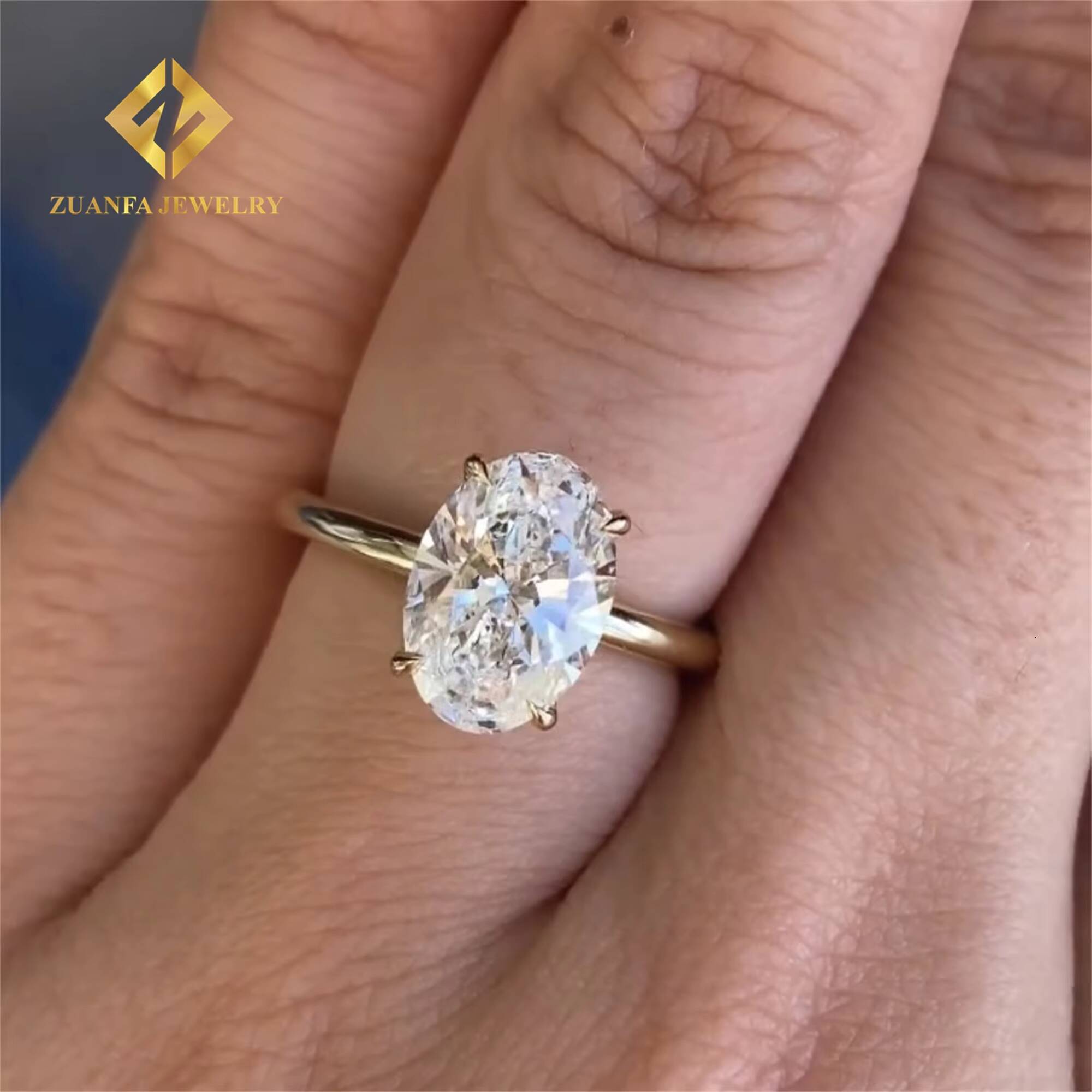 Custom Made 18k Solid Gold Luxury Gorgeous Bridal Wedding Jewelry 3Ct Crushed Oval Lab Grown Diamond Engagement Wedding Ring