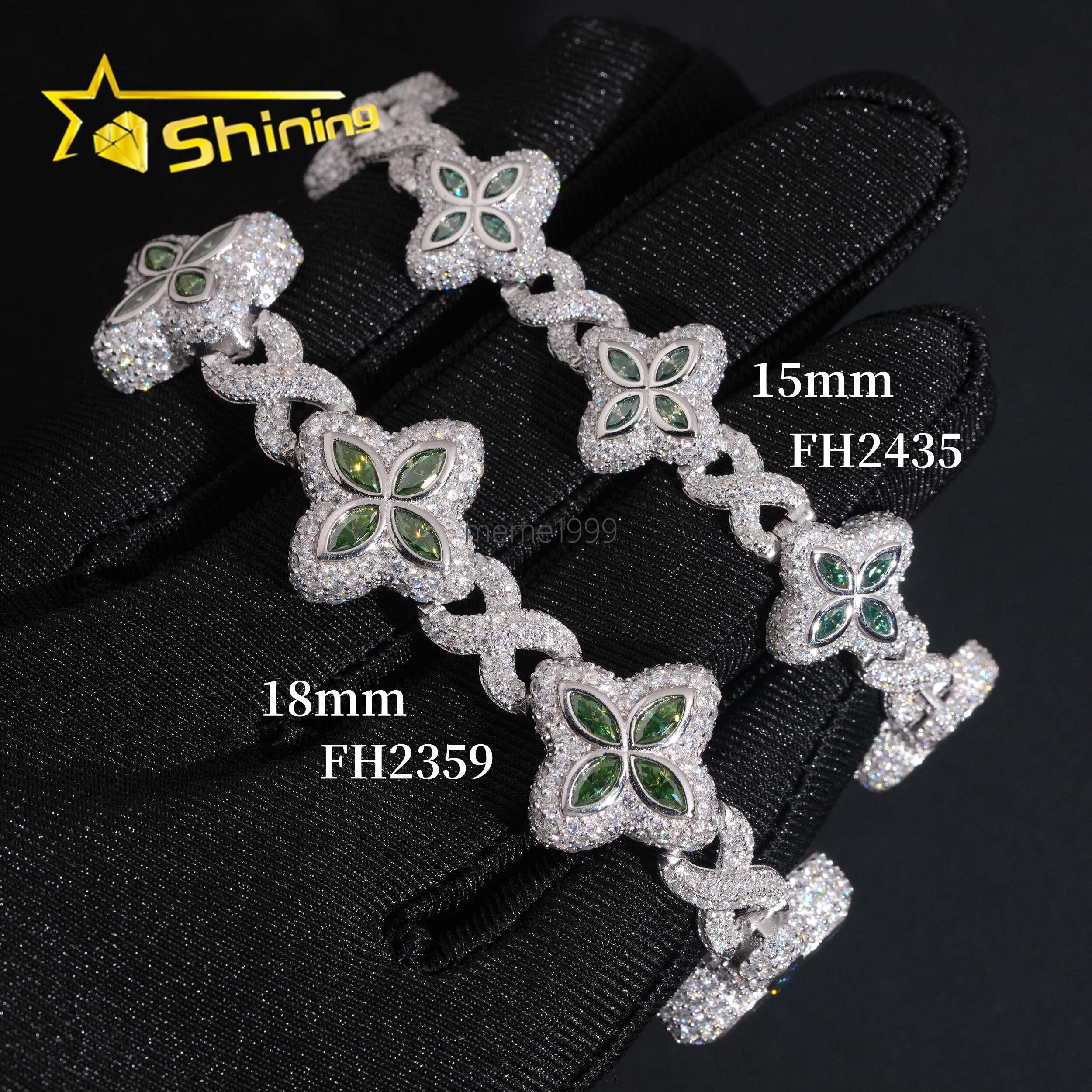 Rapper Hip Hop Jewelry 15mm 18mm Green Clover Moissanite Cuban Bracelet Custom 925 Silver Iced Out Infinity Moissanite Bracelet