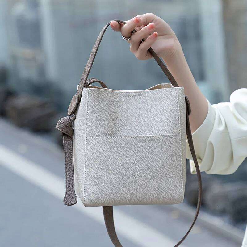 New Hot Sale Adjustable Long Strap Bucket Tote Shoulder Bag Togo Cow Leather Women's Handbag Hit-Color Purses