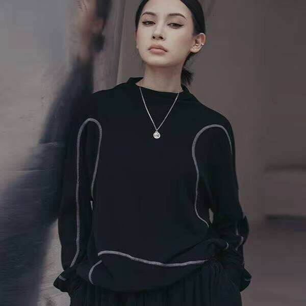 Women's Oversized O-Neck Sweatshirts Drop-Shoulder Pullover with Long Sleeves Casual Breathable Terry Sweaters for Autumn/Winter