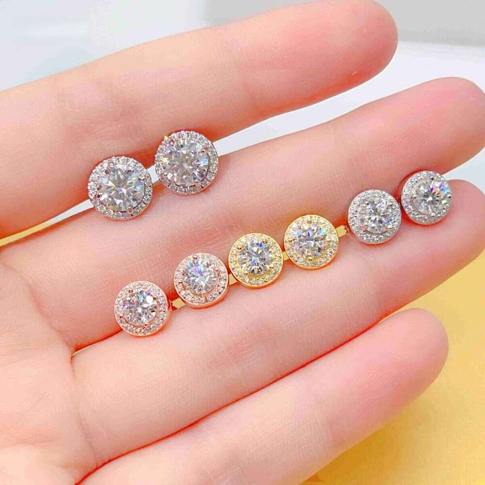 Fine Sterling Sier Fashion Bling Jewelry Vvs Moissanite Stud Earrings