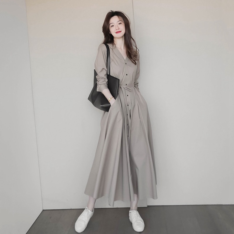 T28028 French tea break long skirt retro gentle first love skirt design niche shirt dress female