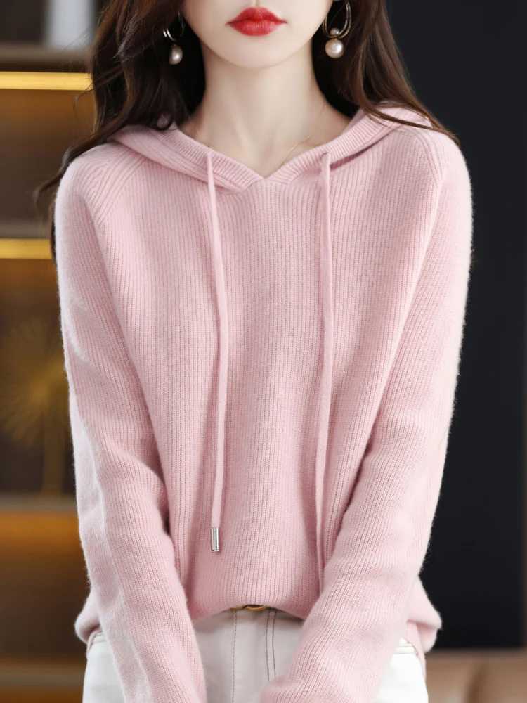 100% Merino Wool Womens Hoodie For Autumn Winter Fashion Casual Soft Comfortable Knitted Sweater XJ250819