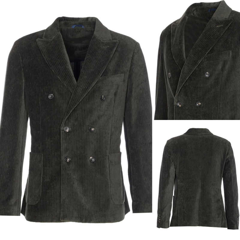 Casual Velvet Men Suit Double Breasted Wool Blend Short Man Tailcoat Peaked Lapel Business Blazers Overcoat Customized