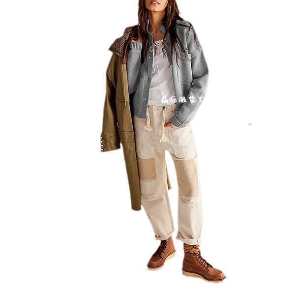 Winter Knitted Jacket Stand Collar Solid Color Cardigan Sweater Women's New Style B5