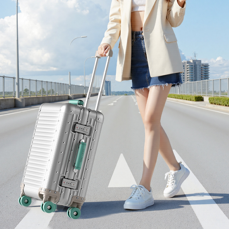 All-Aluminum & Magnesium Alloy 20 Inch Lightweight Rolling Suitcase with Durable Wheels for International Flights