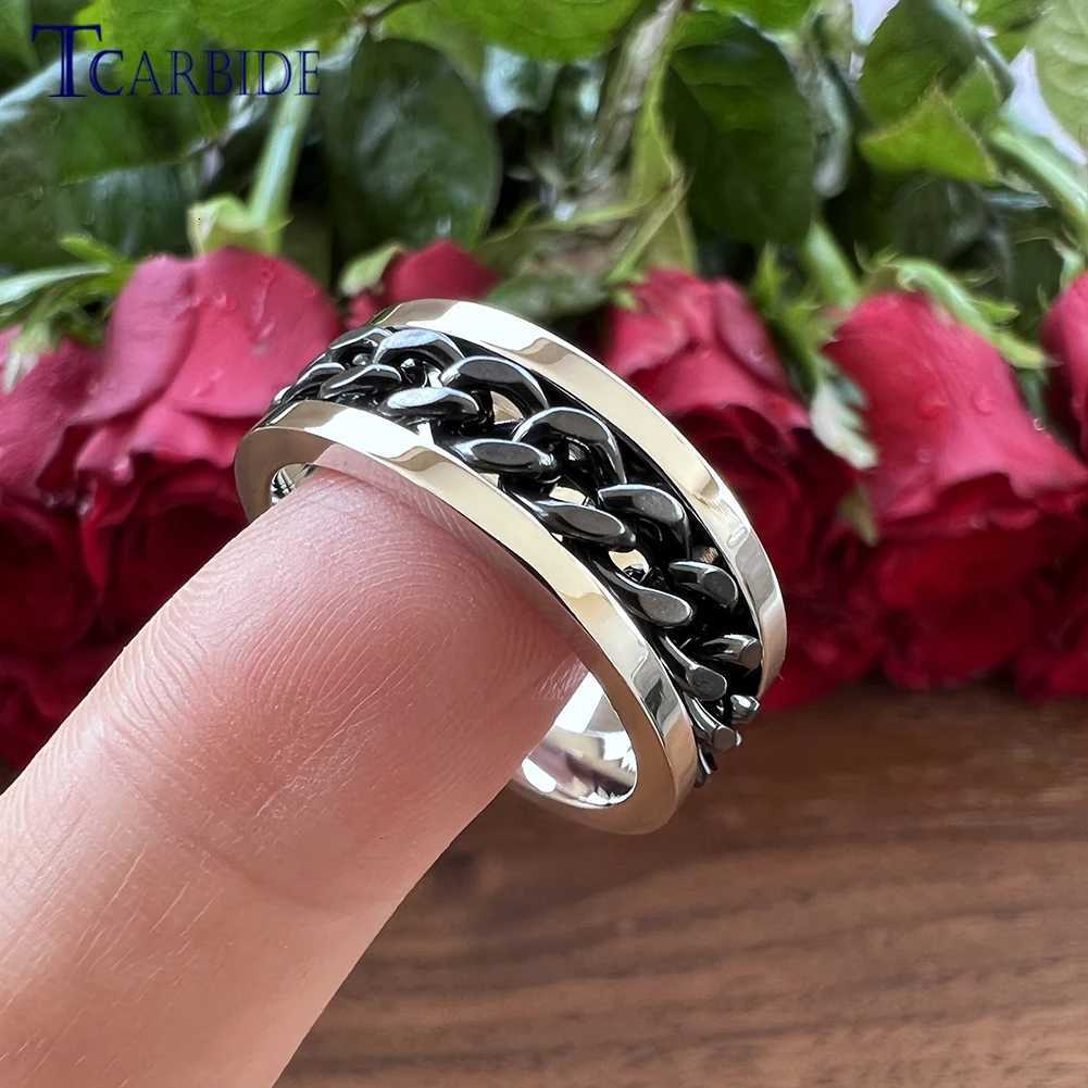 8mm Black Blue Rotating Ring for Men and Women Fashion Stainless Steel Jewelry with Chain Inlay In Stock W250819