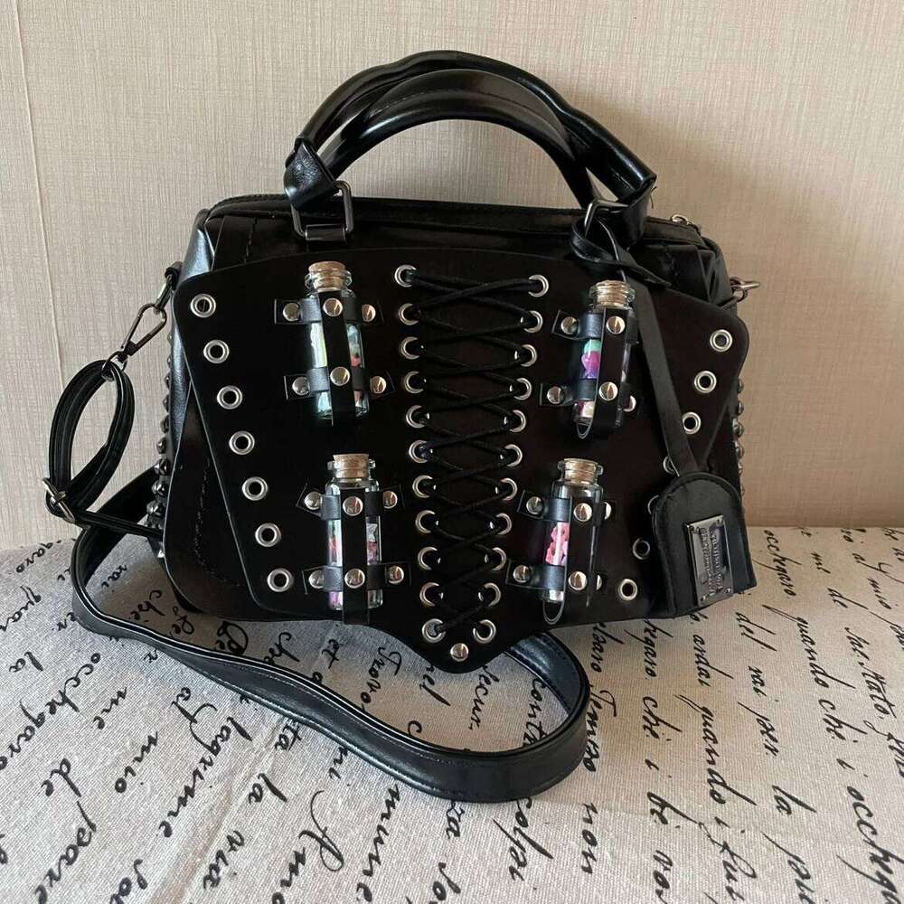 Rivet Desinger Vintage Women S Handbag Fashion High Quality Lace Up Punk Motorcycle Ladies Large Capacity Travel Bag