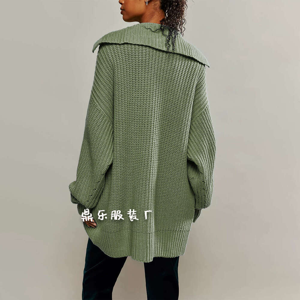 Winter New Temu Women's Fashion Turn-Down Collar Loose Plus Size Sweater Coat For Women B5