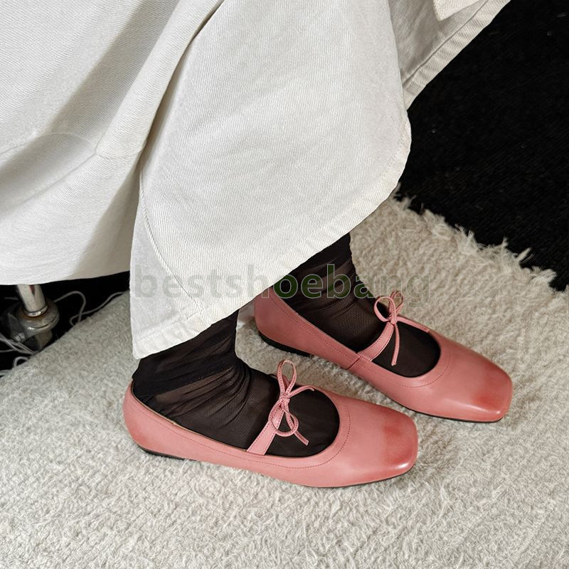 designer shoes ballet flat low heels loafers womens fashion square head mary jane green pink soft-soled non-slip ladies single shoes size 35-40