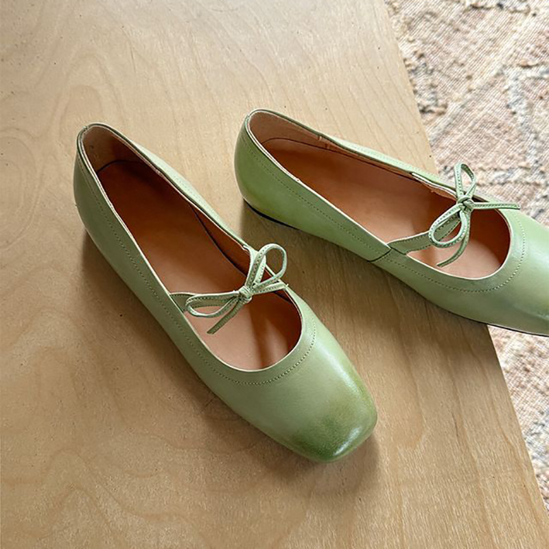 designer shoes ballet flat low heels loafers womens fashion square head mary jane green pink soft-soled non-slip ladies single shoes size 35-40