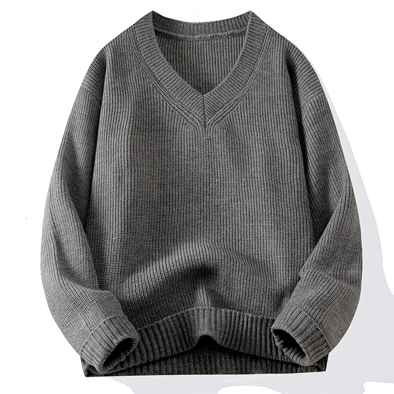 Knitted VNeck Sweater Ribbed Neckline Not Easy To Deform Thick Warm Fashion Trend Crisp Shape Tall Thin Quality Fabric Skin 250819