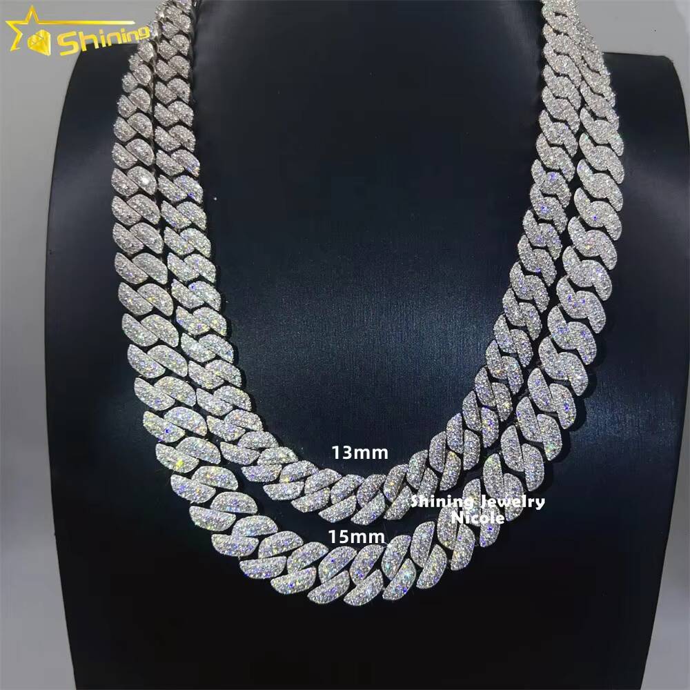 Hip Hop Jewelry Iced Out Fashion Necklace 13MM 15MM Miami Moissanite Diamond Cuban Link Chain