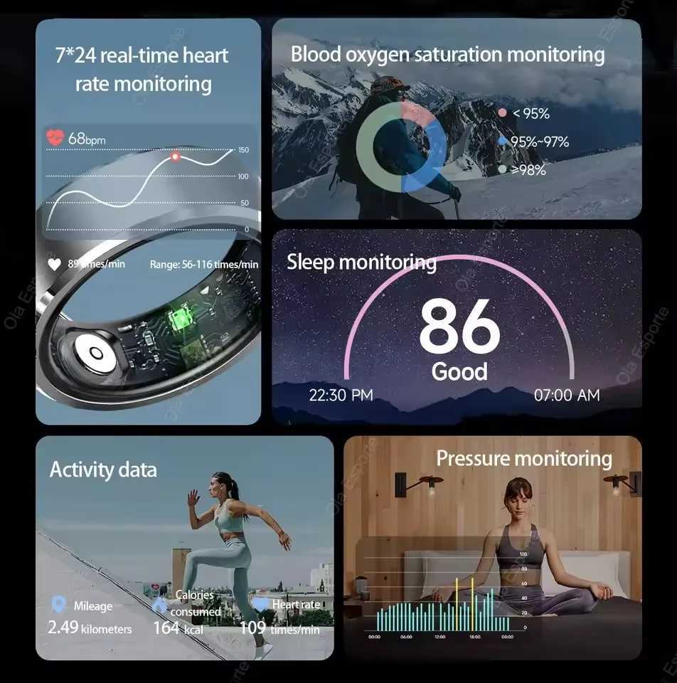 Pink Smart Ring for Women Lady Birthday Gift for Girlfriend Gold Smart Couple Smart Rings for Boyfriend Health Monitor Waterproof W250819