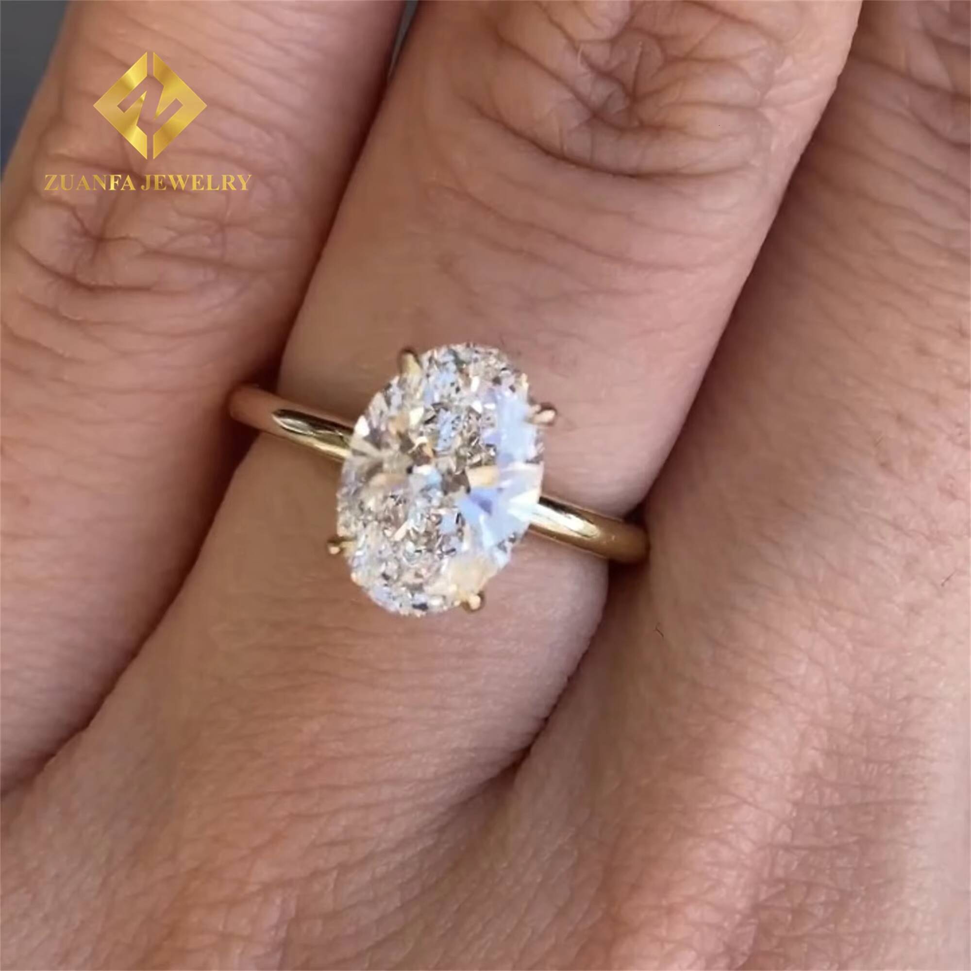 Custom Made 18k Solid Gold Luxury Gorgeous Bridal Wedding Jewelry 3Ct Crushed Oval Lab Grown Diamond Engagement Wedding Ring