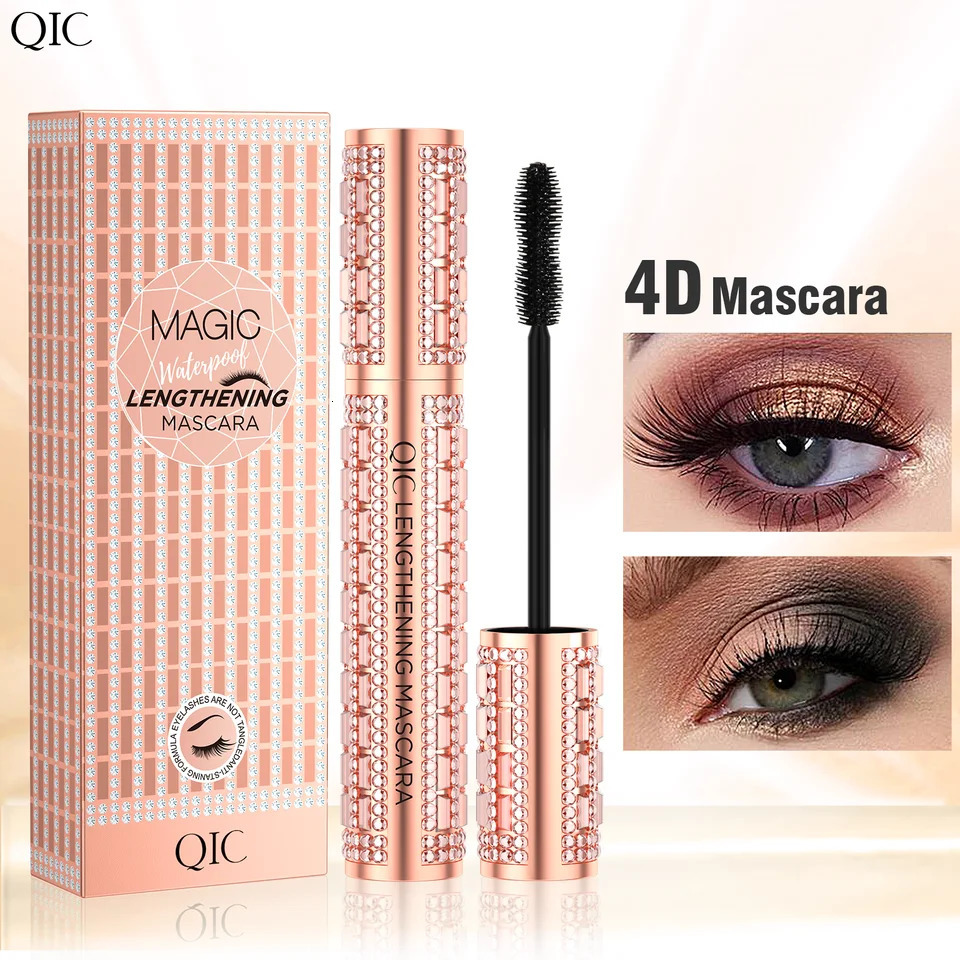 QIC Fashion Diamond 4D Mascara Waterproof Eye Make-up Cosmetics Peanut Silicone Brush Lengthening Curl Lashes Fast Dry 250818