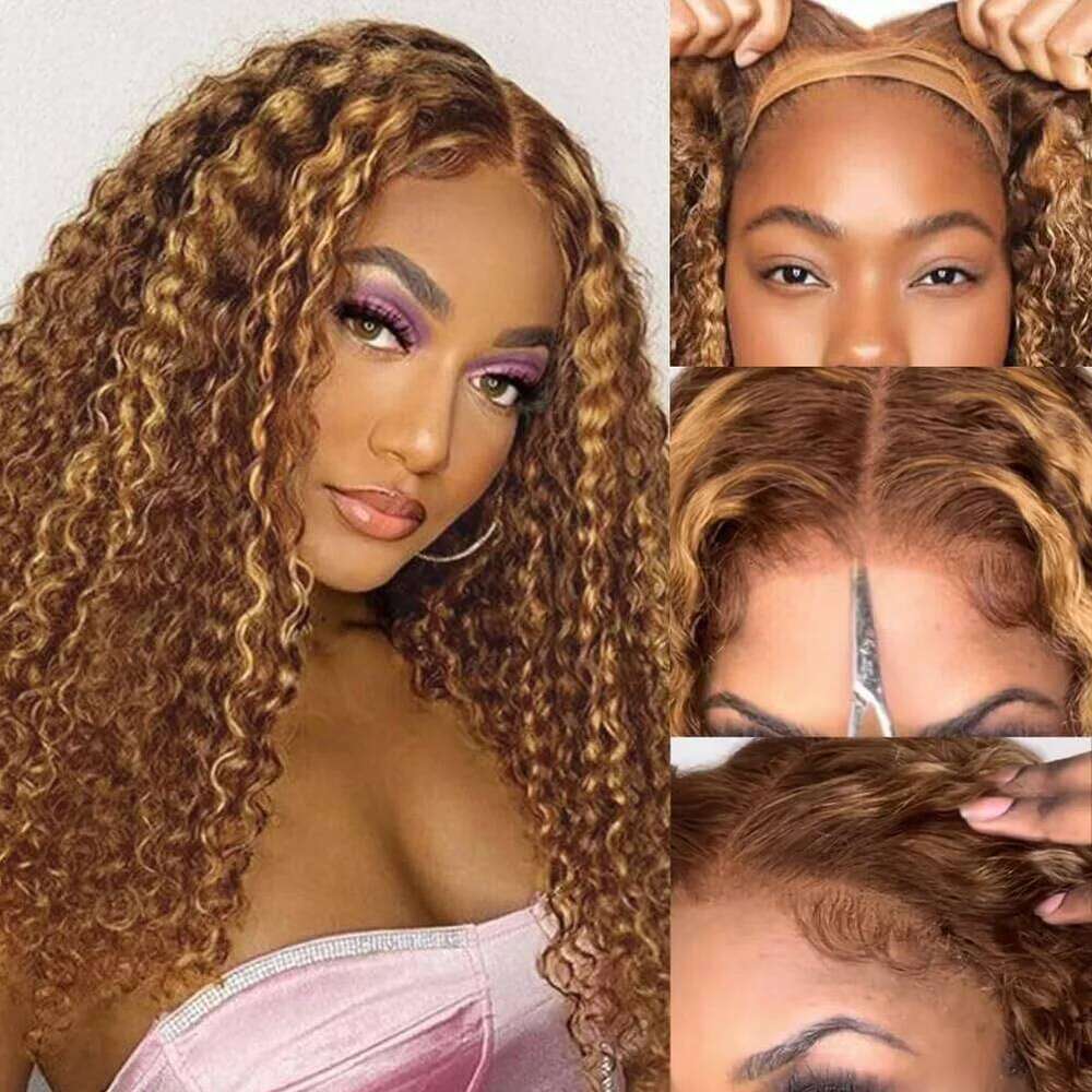 200% Curly Wigs 13X6 Glueless Highlight Ready To Wear Ombre Colored Brazilian Deep Wave Human Hair Wig For Women