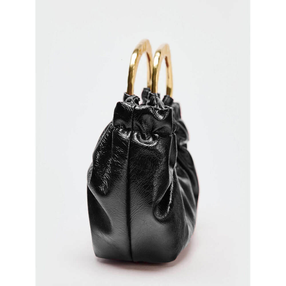 RUCHED HANDBAG, Fashionable Metal Handle Clutchs, Women's Handbags Design Crossbody Bag, Small Totes for Ladies