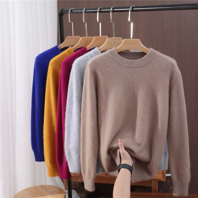 Womens Round-neck Mink Cashmere Sweater Soft Pullover Jumper Comfortable Knitted Top for Autumn Winter Pure Mink Material XJ250819