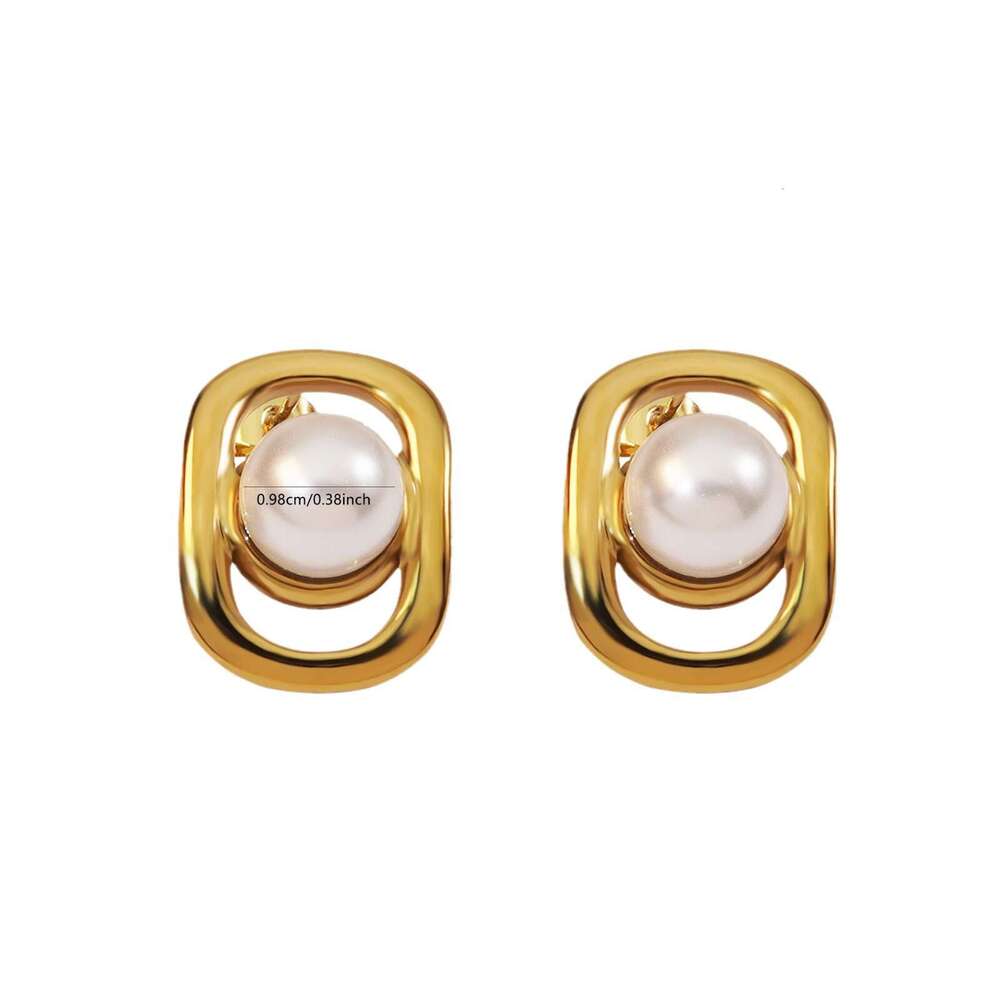Square Geometric Hollow Earrings with Small Beads, Ladylike Style, Autumn and Winter