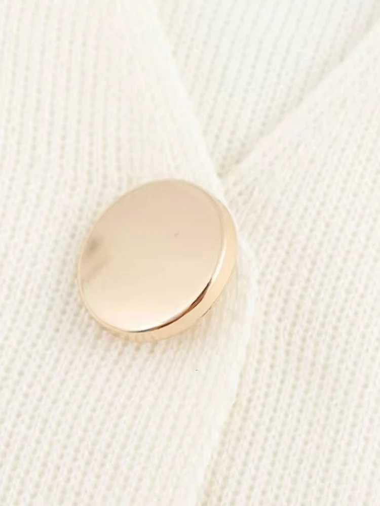 TRZA-Womens Front Gold Button Knit Cardigan Sweater V Neck Short Wide Sves Fe Outerwear Chic Tops Fashion XJ250819