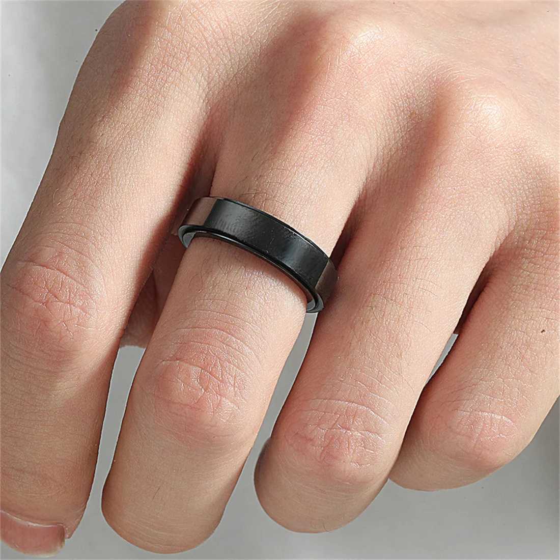 Fidget Anxiety Spinner Ring Black Silver Color Stainless Steel Rotatable Spinning Anti-Stress Rings for Men Women Jewelry Gift W250819