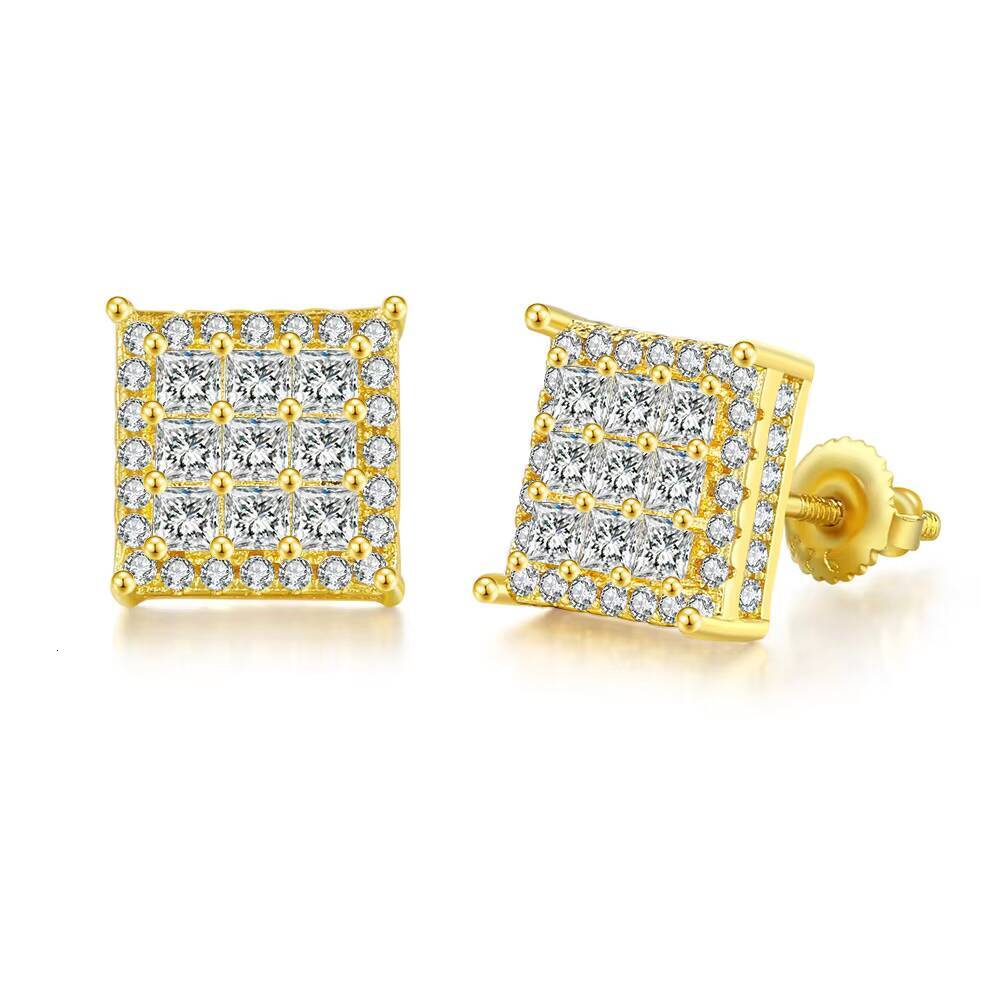 18K Gold Plated Halo Iced Out Moissanite Stud Earrings Square Gold Boy Earrings Mens Earrings for Women Girls