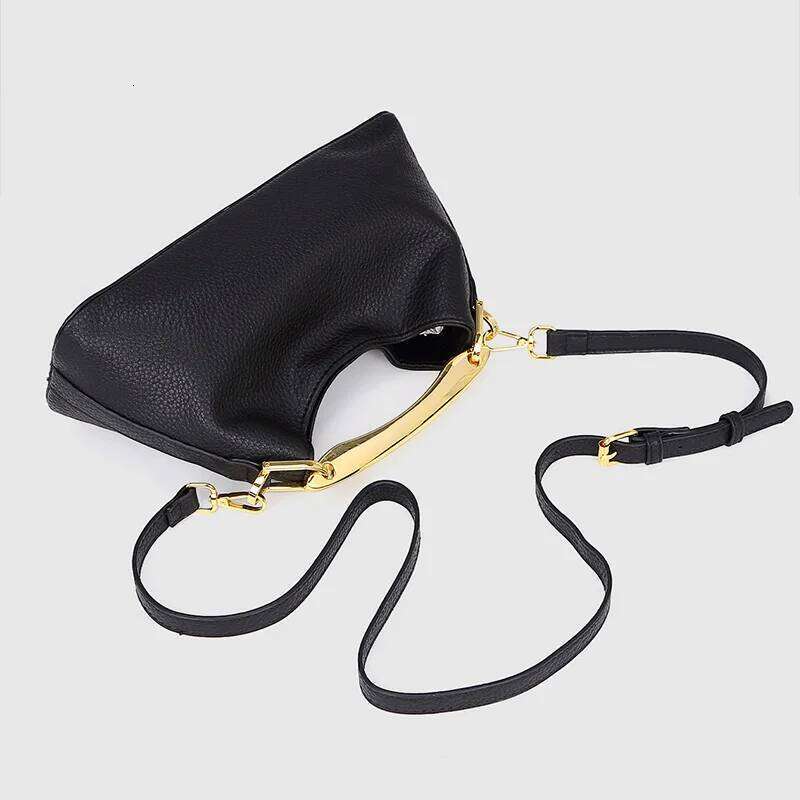 Lychee Pattern Shoulder For Women Creative Metal Handle Hobo Evening Clutch Chic Designer Half Moon Crossbody Bag