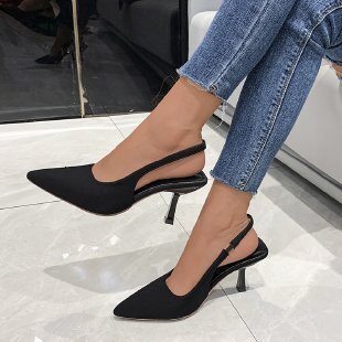 2025 Spring Summer New Pointed Thin Mid Heel Single Backless Closed Toe Sandals High Heels Green Large Size Women's Shoes 43 ddmymoon