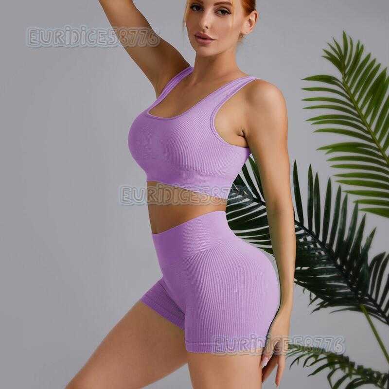 Seamless Yoga Suit Womens Quick Drying Exercise Fitness Suit Yoga Vest Tight High Waist Yoga Pants Shorts H250819