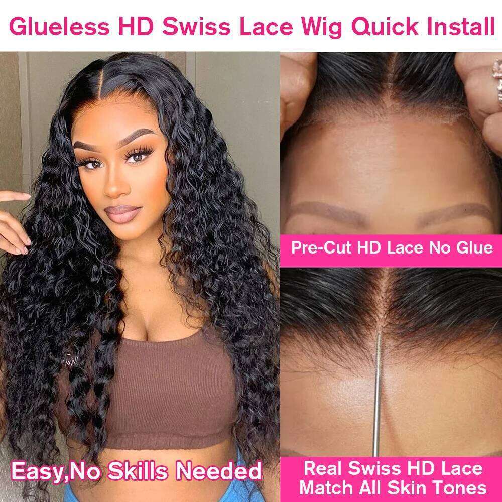 Curly Glueless Front Human Hair Deep Wave 13X6 Frontal Wig Ready To Wear Go 7X5 HD Lace Closure Wigs Sale