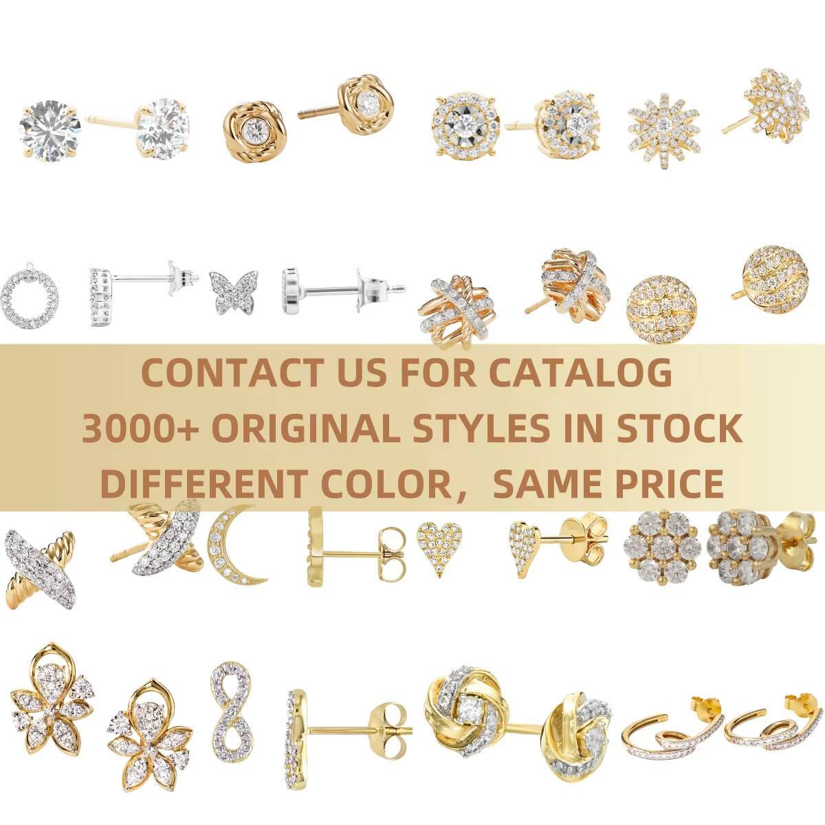 Factory Custom GRA Certified Vvs Moissanite Diamond 14k Real Solid Gold Solitaire Claw Setting Stud Earrings