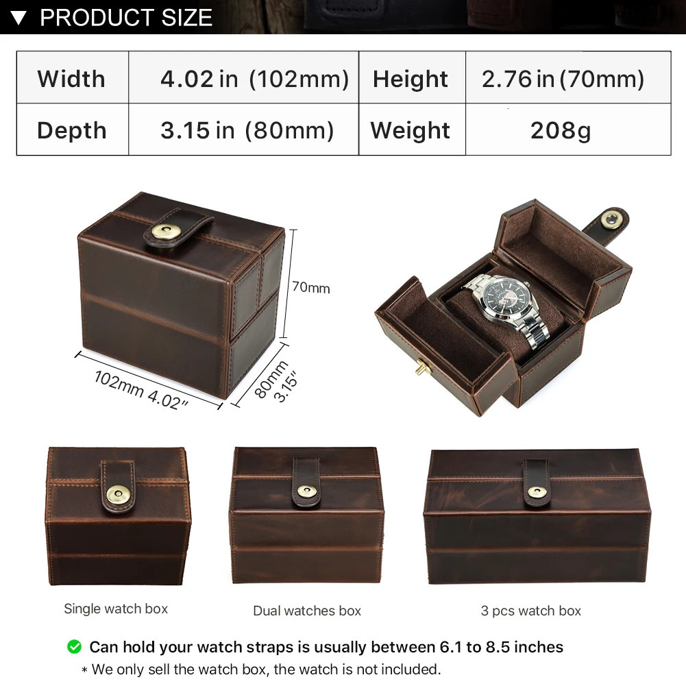 CONTACTS FAMILY Retro Cowhide Leather Single Slot Storage Case HandmadeTravel Portablel Watch Holder with Pillow 250819