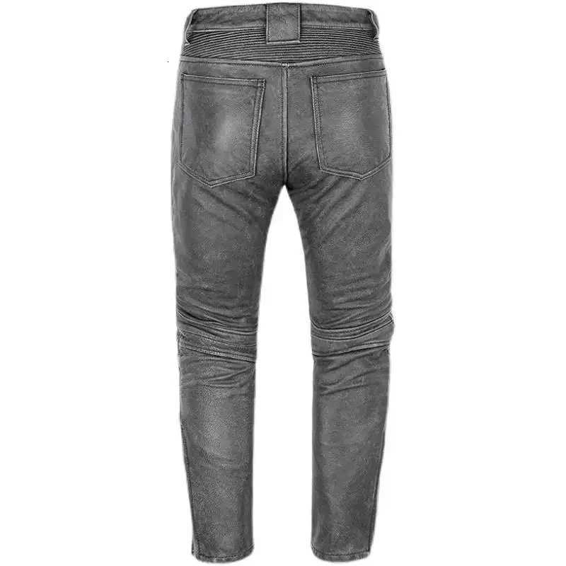 Mens Cowhide Trousers For Man High Quality Moto Biker Slim Pants Can Install Knee Protectors Motorcycle Genuine Leather Pants W250819