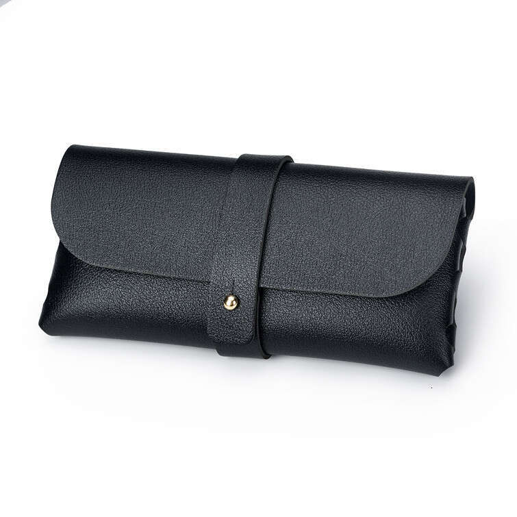 Black Leather Glasses PVC Buckle Soft Sunglasses Case Customizable