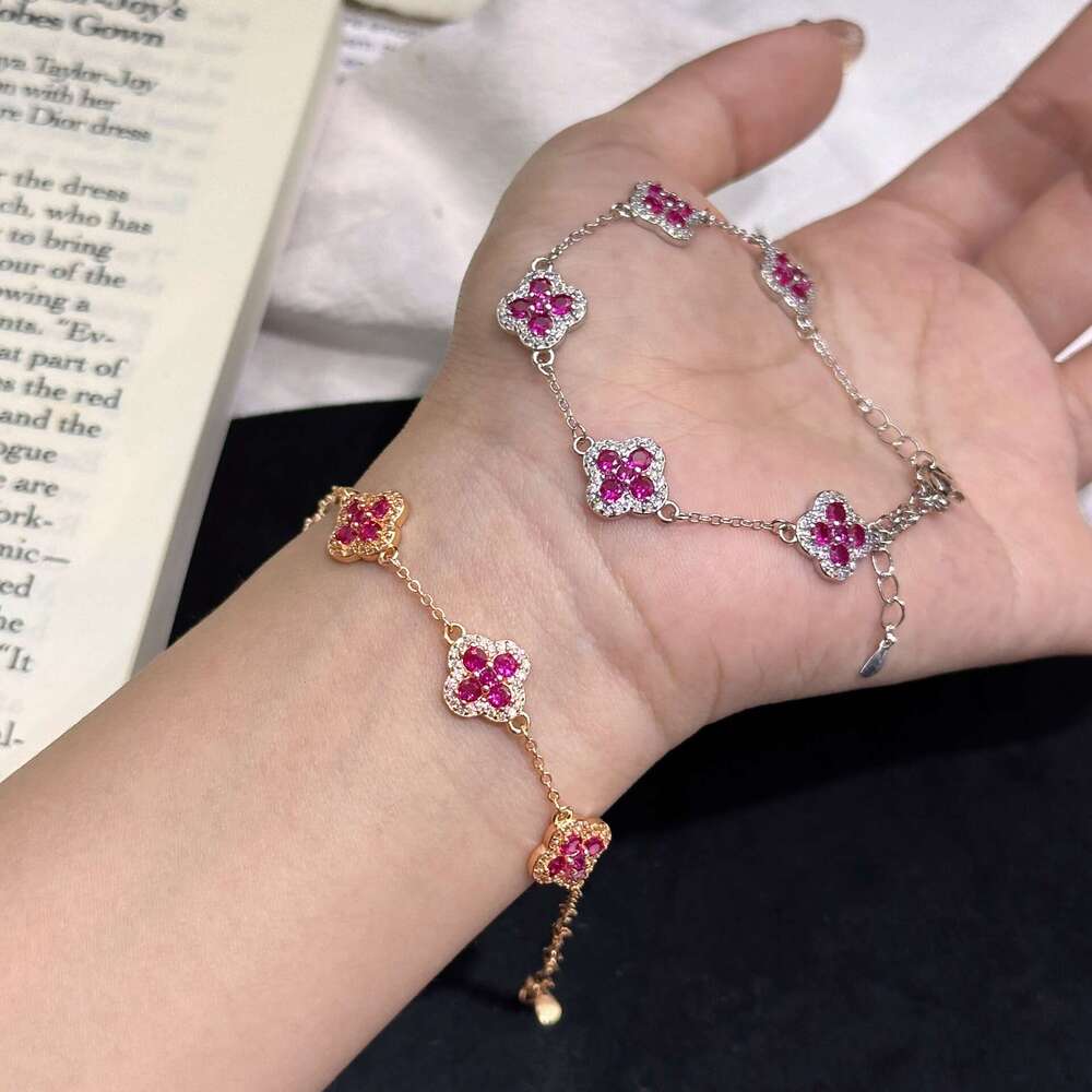 Hot luxury jewelry designer bracelet exquisite craftsmanship five petal clover purple zirconium petals exquisite bracelet full diamond gemstone bracel