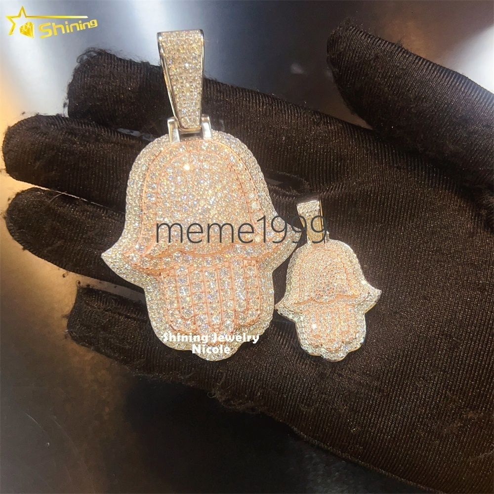 Custom Iced Out Luxury Popular Hip Hop 925 Silver Two Tone Rose Gold Hamsa Moissanite Pendant