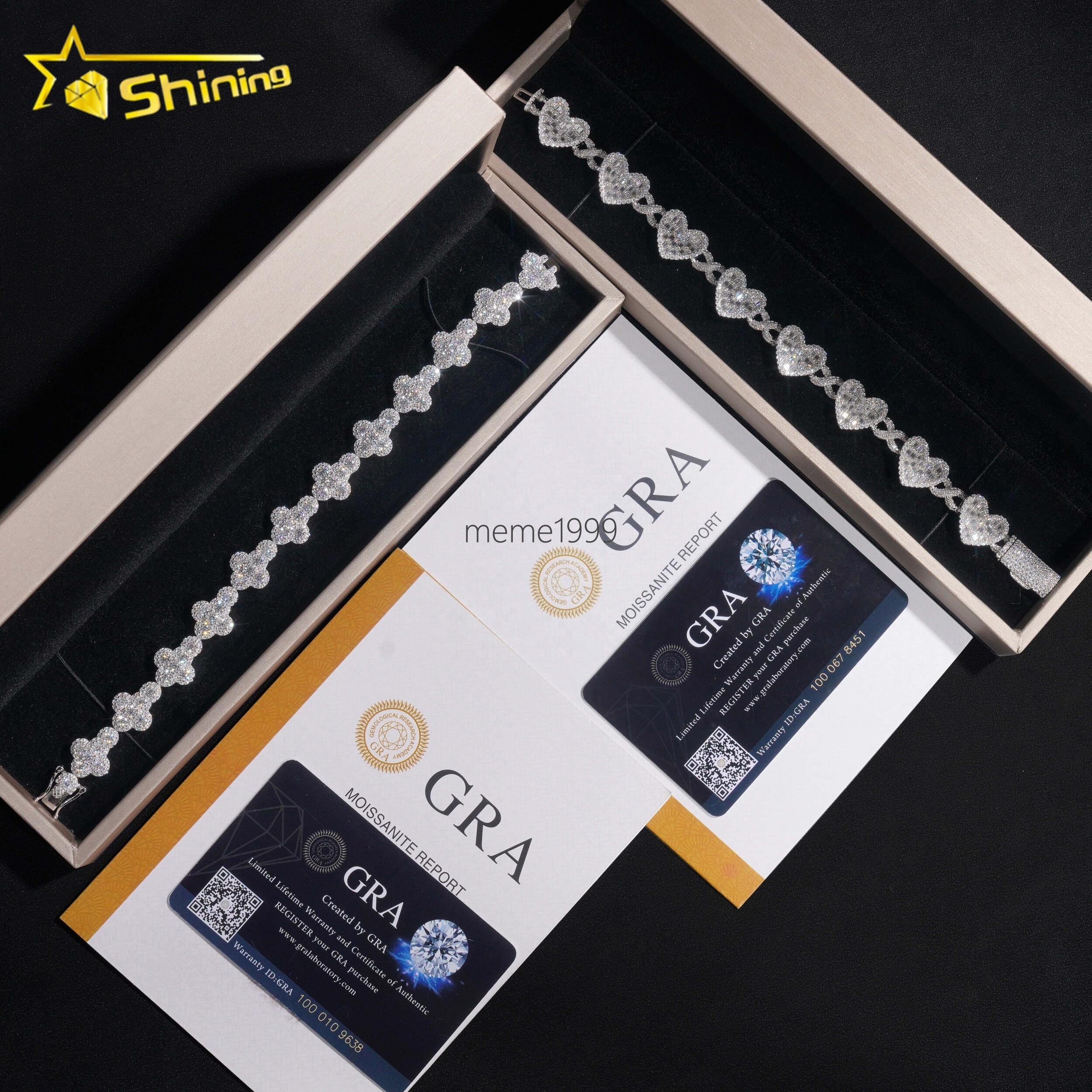 New Popular High Quality Fine Jewelry Sparkle Iced Out Heart 925 Sterling Silver Diamond Moissanite Cuban Link Bracelet