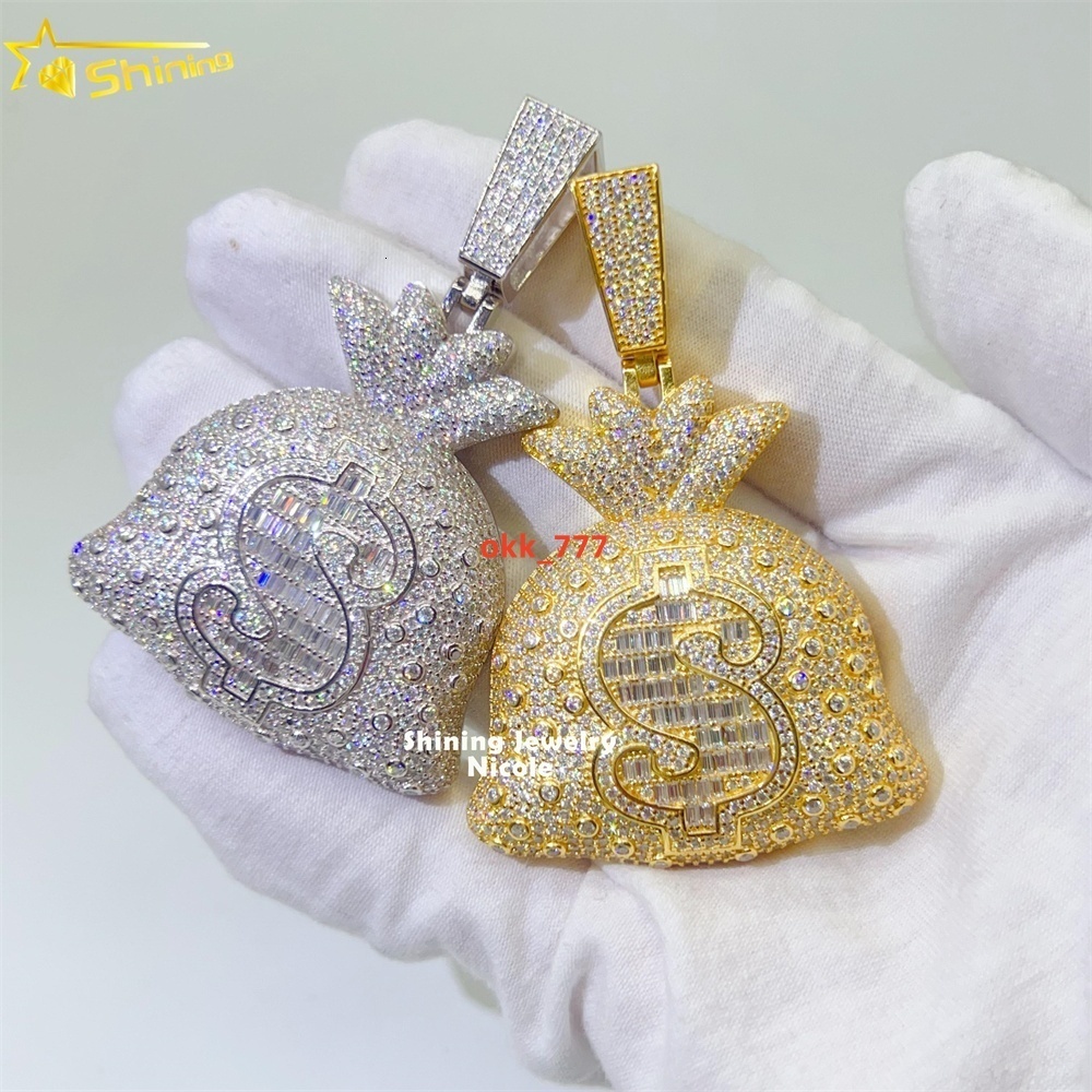 Top Quality Pass Diamond Tester 925 Sterling Silver Money Bag Hip Hop Custom Moissanite Pendant