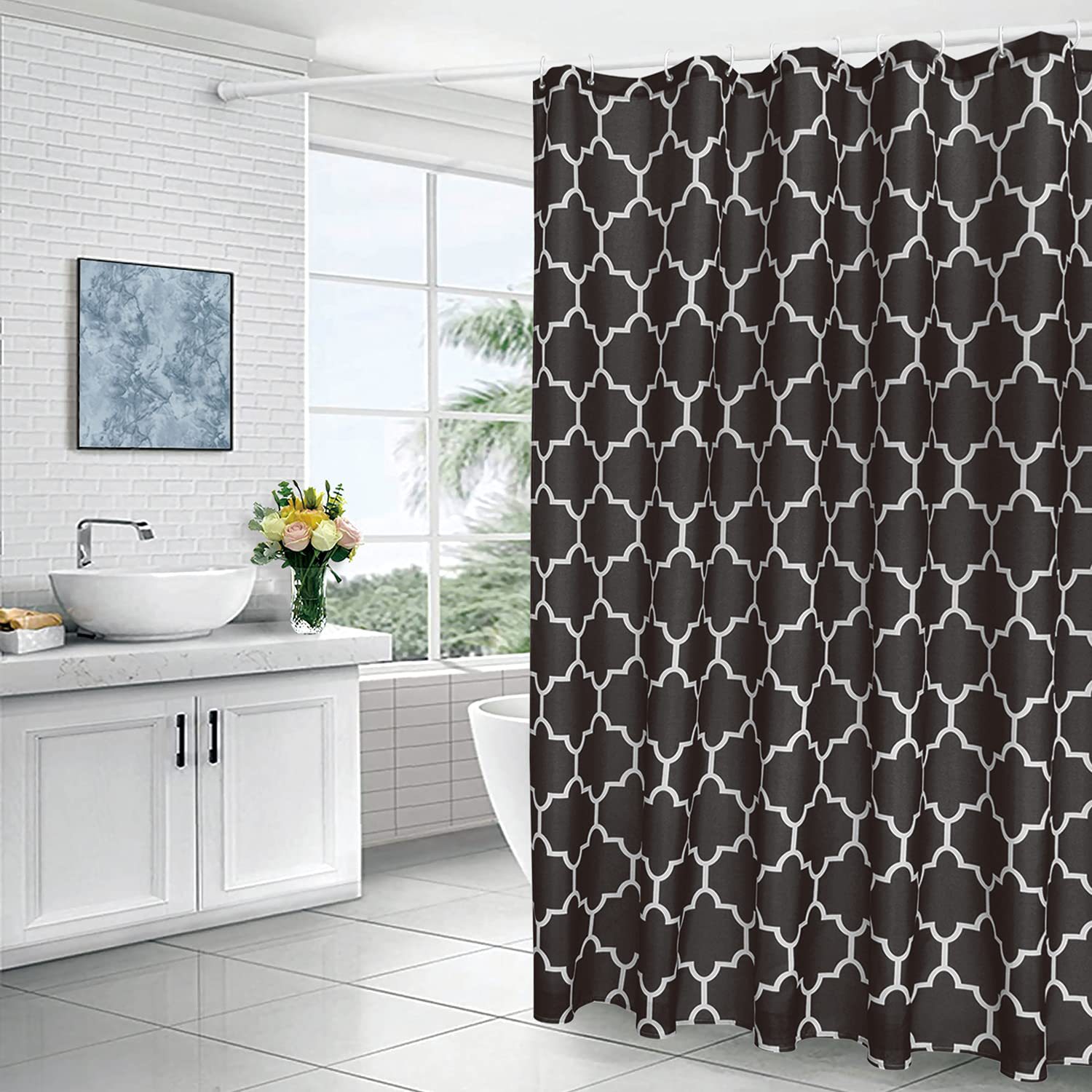 YL-36962 Manufacturers Spot Digital Printed Fabric Shower Curtain Waterproof Thickened Bathroom Partition Curtain with Hook