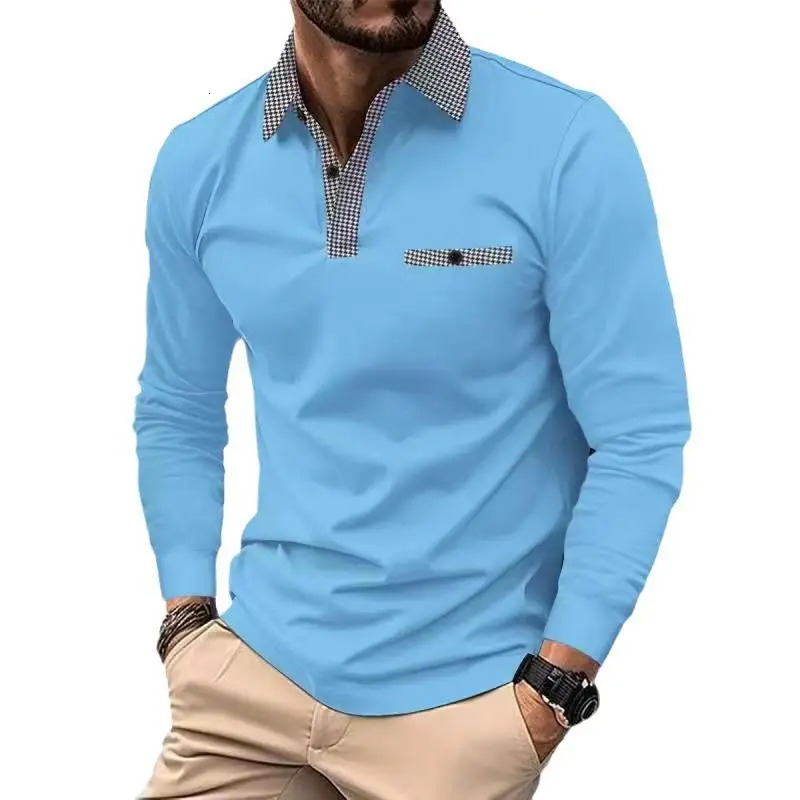 Men Clothes Spring Autumn Long Sleeve Lapel Polo Shirt Men Casual Fashion Fake Pocket Stitching Golf Polo Shirt Tops 250818