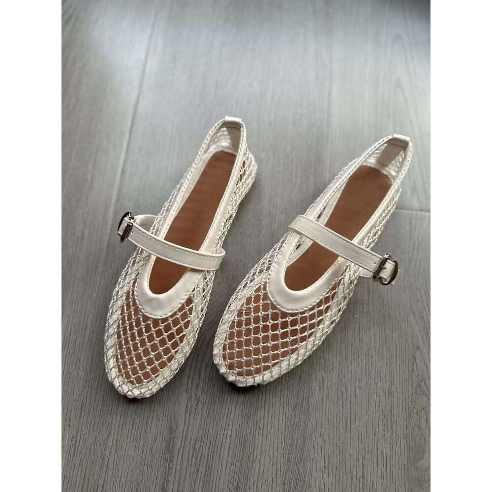 Round Toe Fishnet Hollow Mary Jane Shoes Women 2025 Summer New 35-42 Large Size Sandals