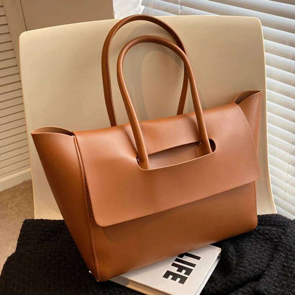 High Quality Retro Tote PU Leather Ladies Top Handle Large Capacity Trend Shoulder Bag Women Vintage Solid Color Handbag