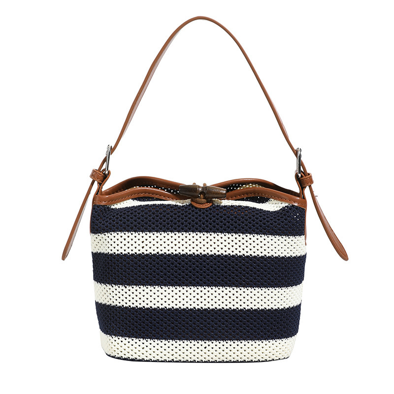 Free Shipping Designer Lazy Style Fashion Striped Women's Woven Bag Luxury New Single Shoulder Armpit Bag Leisure Vacation Hollow Beach Bag
