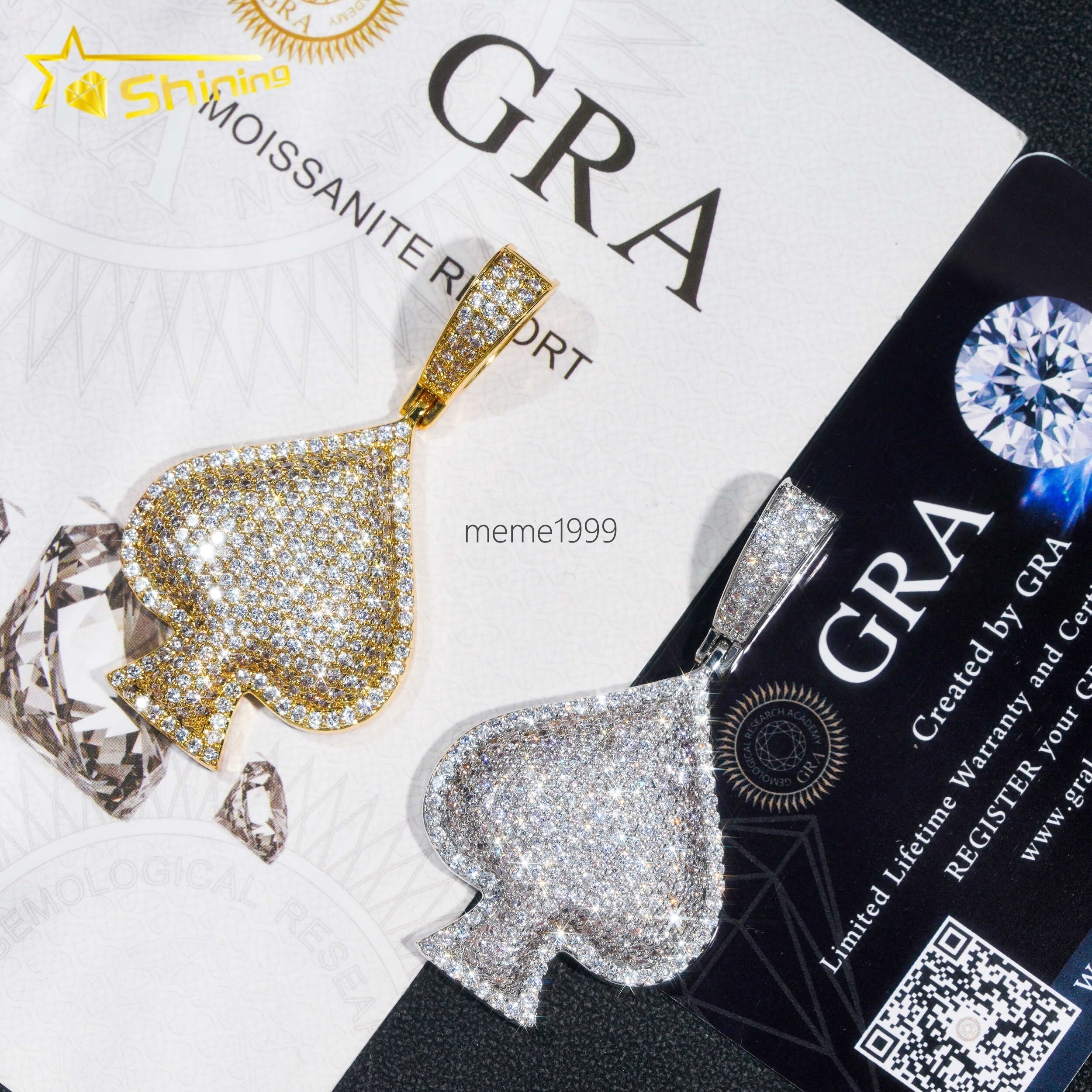 China Jewelry Factory Ace Poker Iced Out Rapper Jewelry Necklace Vvs Moissanite Diamond Hip Hop Pendant