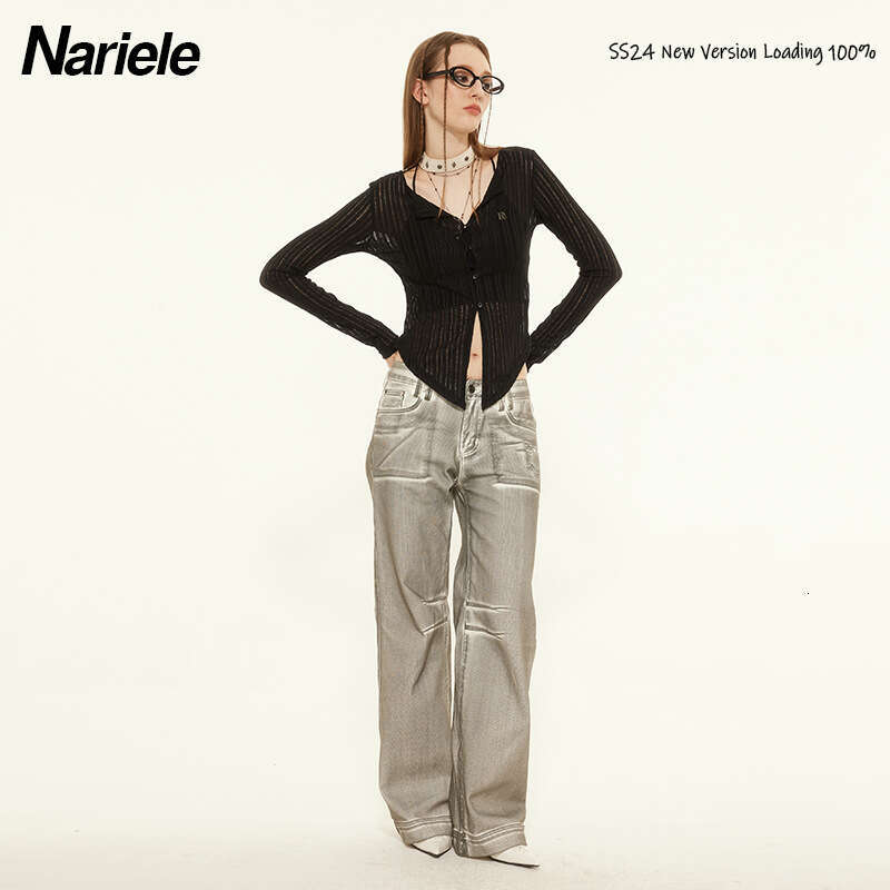 Pure Desire Style V-Neck Ribbed Long Sleeve Knitted Cardigan For Women Spring Thin Slim Fit T-Shirt Trendy B3