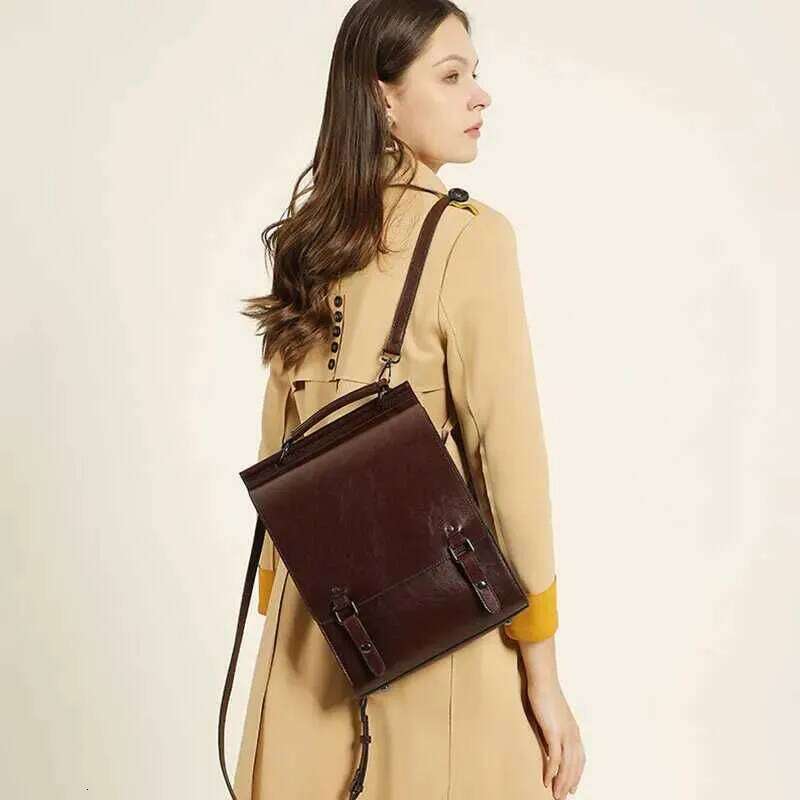 Genuine Leather Women Backpack Vintage College Style Student Back to School Cowhide Womens Bag Girls Computer