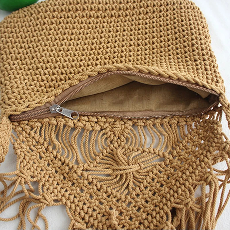 Handmade Cotton Woven Knitted Tassel Crossbody Bag Vintage Shoulder Messenger Bag Female Fashion Beach Summer Handbags for Women 250814