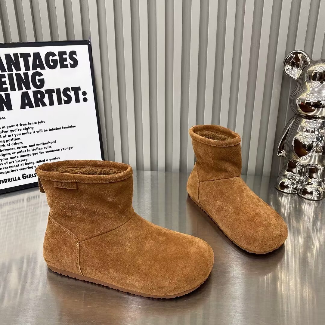 2025 Autumn/Winter New Design Women's Suede Comfortable Snow Boots High Quality Retro Round Head Cotton Shoes Shining Tea Color Free Shipping